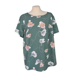 AVA & VIV  || Women's Flowy Floral Blouse Peach Sea Glass Green 1X